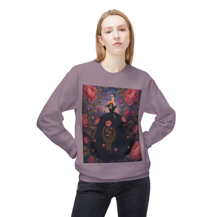 🌹🖤 The Lady Of The Midnight Rose Garden Midweight Crewneck Sweatshirt – Art Deco Floral Elegance