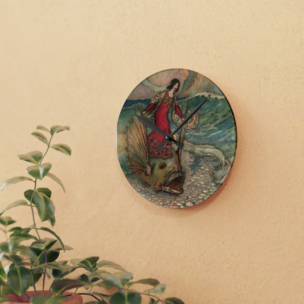 Rita Rides on the Dolphin by Warwick Goble Acrylic Wall Clock, Round & Square