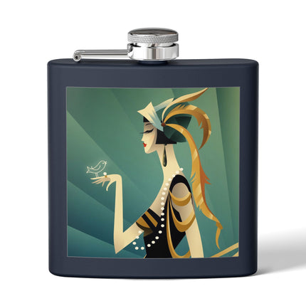 Art Deco Flapper with Bird Flask – Elegant Glamour & Timeless Style