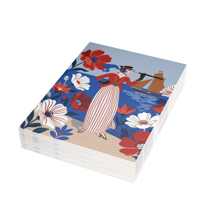 ⚓🌺 The Lady With The Looking Glass Greeting Card – Art Deco Seaside Fashion