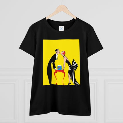 Moment of Elegance: A Passionate Embrace Amidst Golden Splendor Women's Midweight Cotton Tee