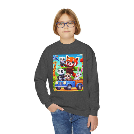 Safari Friends on the Move Youth Crewneck Sweatshirt – Adventure, Friendship & Playful Energy