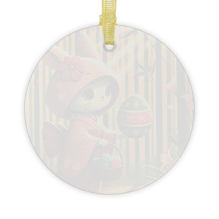 Geisha Kitten’s Easter Stroll Glass Ornament