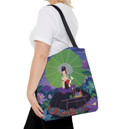 🧶🌸 The Lady Of The Enchanted Knitting Garden Tote Bag – Art Deco Floral Fantasy