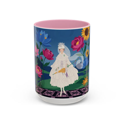 The Lady Of The Golden Parasol Colorful Mugs – Art Deco Botanical Elegance