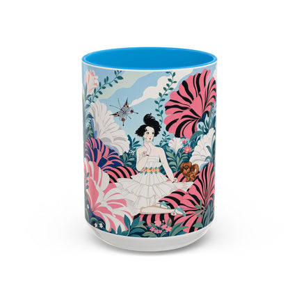 🌸🦋 The Enchanted Pink Blossom Retreat Colorful Mug – Art Deco Floral Whimsy