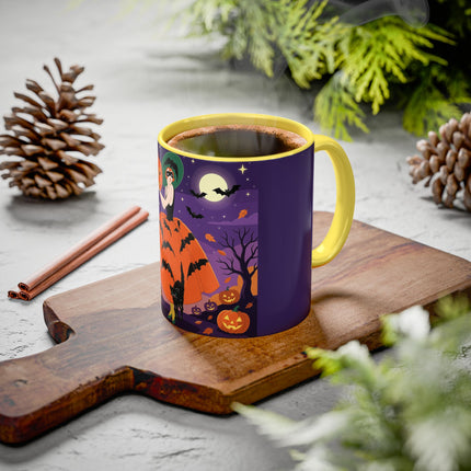 🎃🌕 The Pumpkin Moon Enchantress Colorful Mug – Elegant Halloween Masquerade