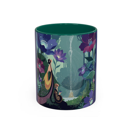 The Lady Of The Moonlit Fountain Colorful Mugs – Art Deco Botanical Serenity