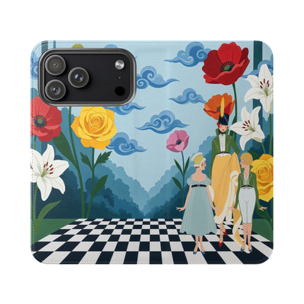 🌺♟️ The Ladies Of The Checkerboard Garden Flip Case – Art Deco Floral Fantasy