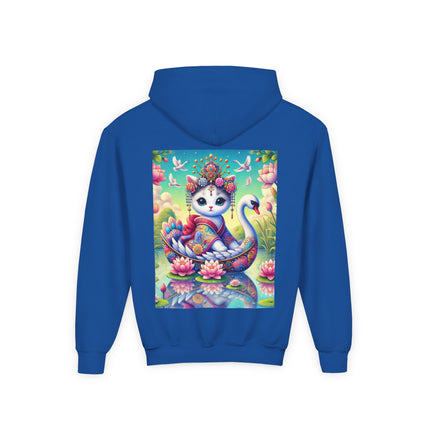 Geisha Kitten’s River Voyage Youth Hooded Sweatshirt – Adventure on a Whimsical River