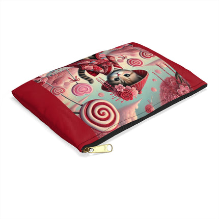 Whimsical Geisha Kitten in a Valentine Garden Accessory Pouch