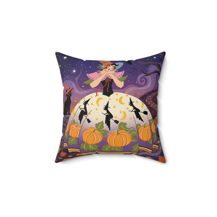 🎃🌙 The Pumpkin Moon Dress Square Pillow – Whimsical Halloween Fashion