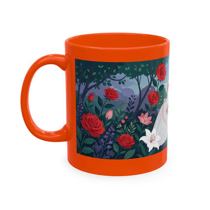 🌹💌 The Lady Blowing Kisses In The Rose Garden Ceramic Mug – Art Deco Floral Romance