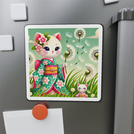 Geisha Kitten and the Dandelion Wish Die-Cut Magnets (5 Sizes)
