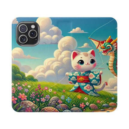 🪁🐉 Geisha Kitten and the Dragon Kite Flip Case – Joyful Flight & Dragon Spirit