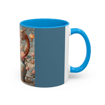 Golden Dragon & Lantern Lady Colorful Mug – Imperial Dragon & Elegant Harmony