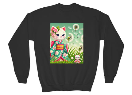 Geisha Kitten and the Dandelion Wish Youth Crewneck Sweatshirt