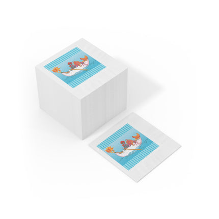 A Rooster's Seafaring Adventure White Coined Napkins