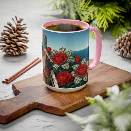 ⛵🌹 The Seaside Rose Traveler Colorful Mug – Art Deco Floral Elegance