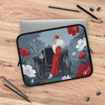 🏎️🌺 The Lady Of The Grand Touring Car Laptop Sleeve – Art Deco Motoring Elegance