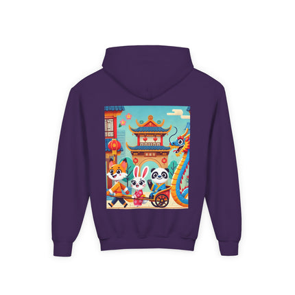 Lantern Street Dragon Parade Youth Hooded Sweatshirt – Festive Lights & Storybook Magic