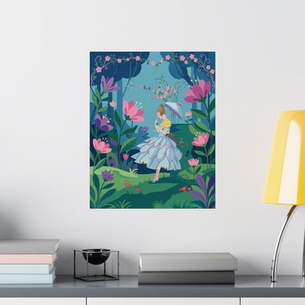 🌸🦋 The Lady Of The Enchanted Flower Forest Matte Vertical Poster – Art Deco Woodland Whimsy