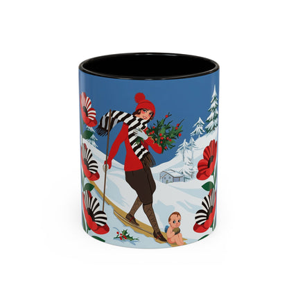 🎿🎄 The Christmas Holly Skier Colorful Mug – Whimsical Holiday Fantasy