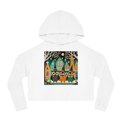 Night of the Trick-or-Treating Owlets Women’s Cropped Hooded Sweatshirt