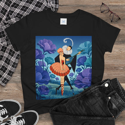 🎭🌺 The Garden Duet Cotton Tee – Art Deco Musical Whimsy