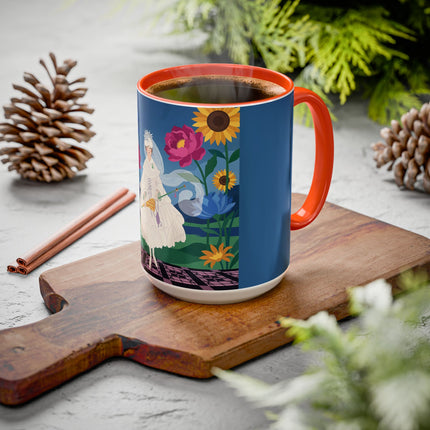 The Lady Of The Golden Parasol Colorful Mugs – Art Deco Botanical Elegance