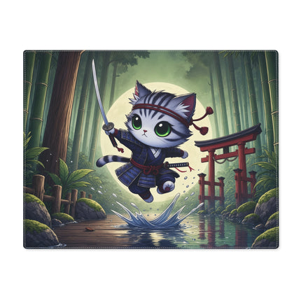 🐱🌕 Moonlit Samurai Kitty Placemat – Enchanted Japanese Bamboo Warrior Fantasy