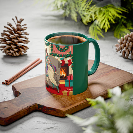 🖤🔥 The Lady Of The Christmas Hearth Colorful Mug – Art Deco Holiday Elegance