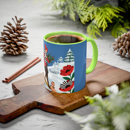 🎿🎄 The Christmas Holly Skier Colorful Mug – Whimsical Holiday Fantasy