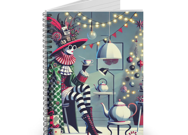 Whimsical Christmas Tea Party Spiral Notebook - Ruled Line