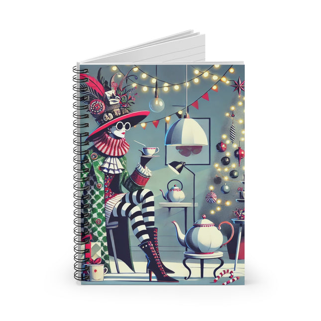 Whimsical Christmas Tea Party Spiral Notebook - Ruled Line