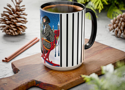 Elegant Winter Woman in Sleigh Colorful Mugs (11oz, 15oz)