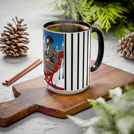 Elegant Winter Woman in Sleigh Colorful Mugs (11oz, 15oz)