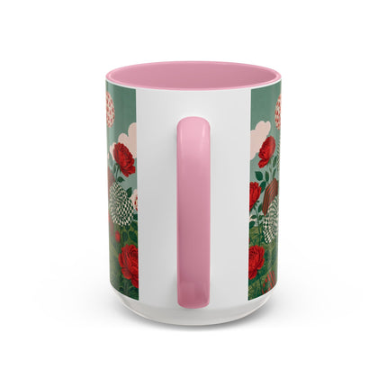 🌹💚 The Scarlet Rose Checkerboard Garden Colorful Mug – Art Deco Floral Whimsy