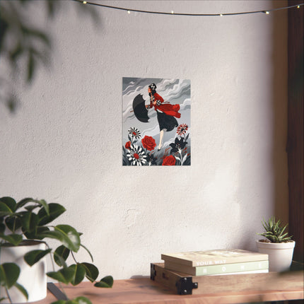 ☂️🌹 The Lady Of The Wild Wind Matte Vertical Poster – Art Deco Stormy Elegance