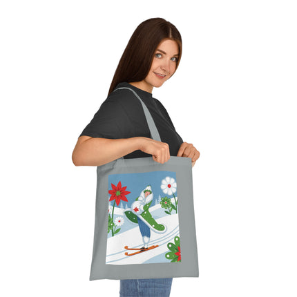 🎿🌺 The Winter Garden Skier Cotton Tote Bag – Colorful Winter Adventure