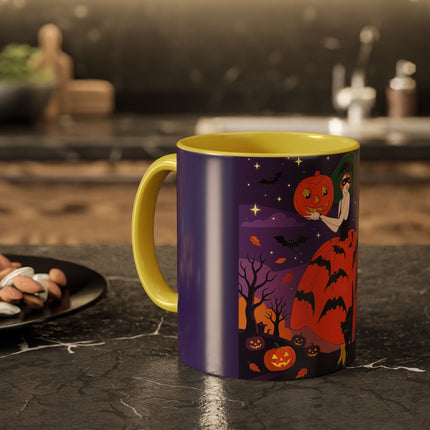 🎃🌕 The Pumpkin Moon Enchantress Colorful Mug – Elegant Halloween Masquerade