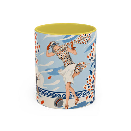 🌼🧡 The Polka Dot Wind Dancer Colorful Mug – Art Deco Fashion Whimsy