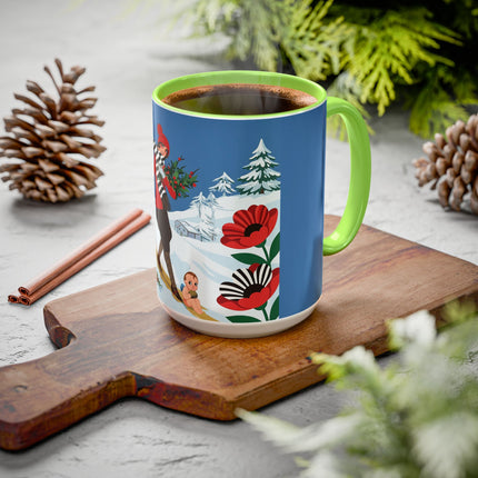 🎿🎄 The Christmas Holly Skier Colorful Mug – Whimsical Holiday Fantasy