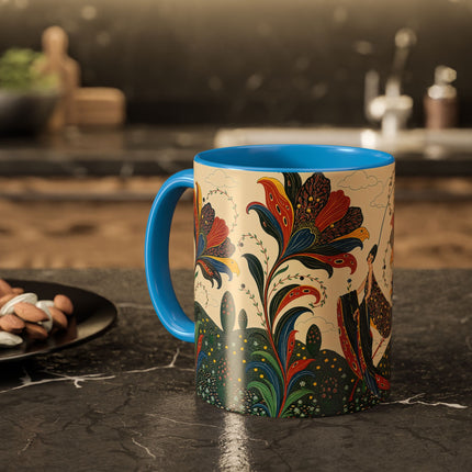 🌺🦋 The Enchanted Floral Voyage Colorful Mug – Art Deco Botanical Whimsy