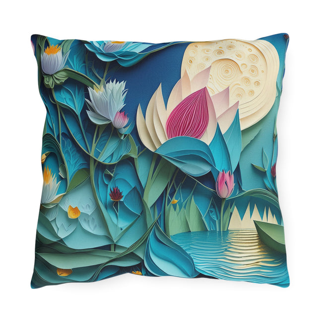 Ethereal Moonlit Lake Outdoor Pillows