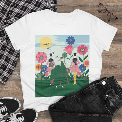 🌸🎩 The Lady Of The Giant Flower Garden Cotton Tee – Art Deco Floral Promenade