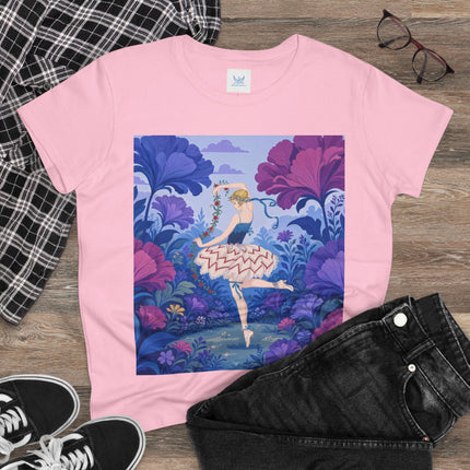 🌸🩰 The Enchanted Garden Ballet Cotton Tee – Art Deco Floral Whimsy