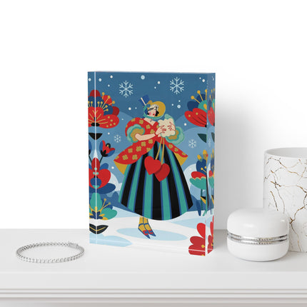 ❤️❄️ The Winter Heart Messenger Acrylic Art Block – Art Deco Snow Garden Fantasy