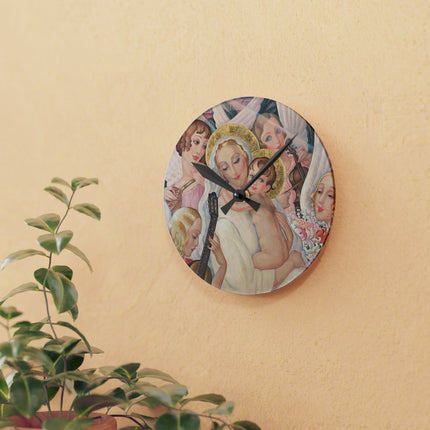 Madonna with Child Surrounded by Musical Angels Acrylic Wall Clock, Round and Square