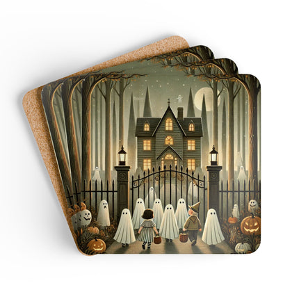 Ghostly Welcome – A Halloween Night Corkwood Coaster Set